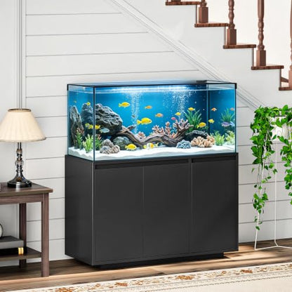 HOOBRO 55-75 Gal Reptile Tank Stand with Power Outlets, Wooden Fish Tank Stand with Cabinet Storage for Living Room, Heavy Duty Terrarium Enclosure for Snakes, Lizards, Geckos, Black BK11UAC03