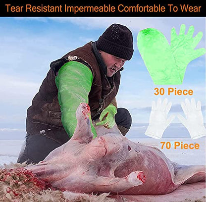 100 Pcs Field Dressing Gloves - Extra Long Disposable Deer Hunting Kit for Gutting and Field Dressing - color: Green