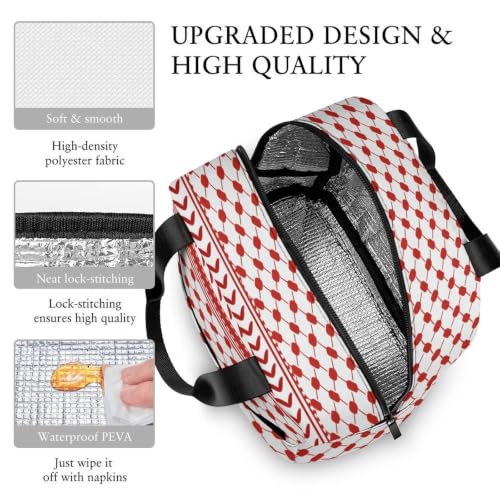 Middle Eastern Red Pattern Insulated Lunch Bag for Women Men, Large Capacity Thermal Lunch Tote Bag with Handle - color: Middle Eastern Red Pattern