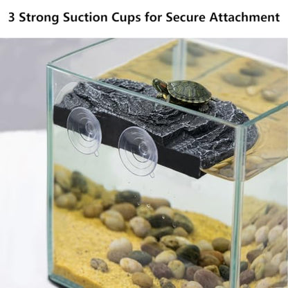Turtle Basking Platform, Climbing Ramp Rock Turtle Dock for Aquarium | Turtle Tank Decor With 3 Suction Cups, Resting Terrace for Terrapins and Frogs - style: Faux Rock