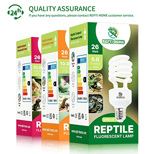UVB Reptile Light 5.0, 26W Tropical and Sub-Tropical UVA UVB Bulb for Reptiles, Tropical Terrarium Compact Fluorescent Lamp, Reptile UVB Light Bulb for Chameleons, Iguanas, and Turtles - size: 5.0-26