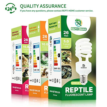 UVB Reptile Light 5.0, 26W Tropical and Sub-Tropical UVA UVB Bulb for Reptiles, Tropical Terrarium Compact Fluorescent Lamp, Reptile UVB Light Bulb for Chameleons, Iguanas, and Turtles - size: 5.0-26