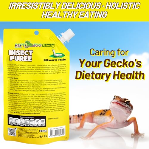 Crested Gecko Food, Silkworm Paste Reptile Food Made with Fresh Insects Gecko Food Complete Diet 2.82oz