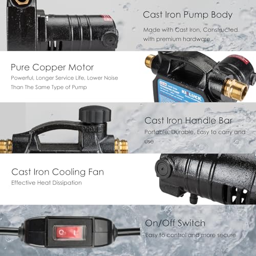 Water Transfer Pump, KITLUCK 120V 1/2 HP 1500GPH Cast Iron Portable Electric Utility Water Pump, Heavy Duty High Pressure Transfer Pump with ON/OFF Switch, Suction Strainer and Brass Connectors - style: 1/2HP