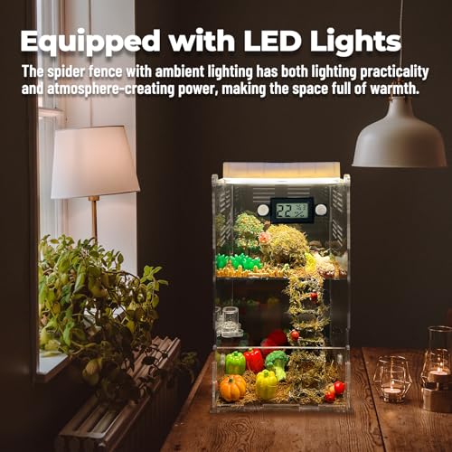 Jumping Spider Enclosure,DIY Insects Habitat,Small Reptile Terrarium Glass House Accessories Set,with Temperature and Humidity Detector Water Feeder Platform Hide,5.5“x5.5”x9.5“ (Farm) - color: Farm