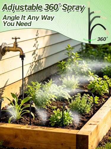 49ft Drip Irrigation System Kit for Raised Bed Plants Lawn | with 15pcs 360° Adjustable Copper Nozzle, PE Tubing, 1/2" & 3/4" Faucet Adapters, Automatic Garden Watering Sprinkler System