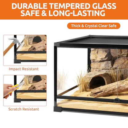 50 Gallon Tempered Glass Reptile Tank, 36" x 18" x 18" Reptile Terrarium,Reptile Enclosure with Front Opening Sliding Double Doors, Top Ventilation, Removable Door Easy to Feed and Clean - size: 36" x 18" x 18"