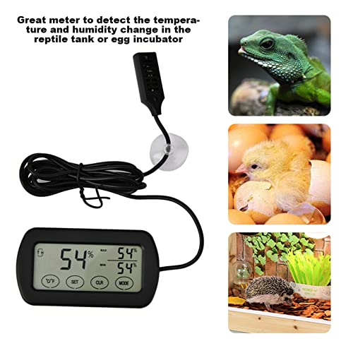Digital Thermometer Hygrometer with Probe for Egg Incubator Reptile Tank, Indoor Outdoor Temperature and Humidity Gauge with Suction Cup, Min Record, Fahrenheit Celsius Switchable