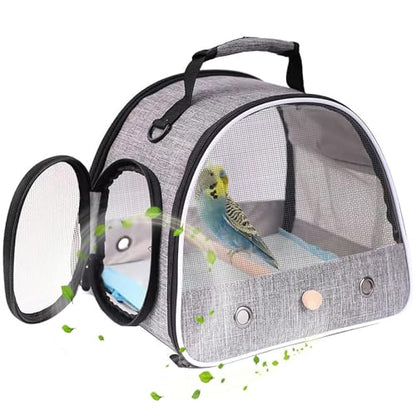 Small Bird Travel Carrier, Portable Mesh Vented Bird Carrier Cage for Parakeet, Parrot, Cockatiel, Guinea Pig, Bearded Dragon Reptile Carrier for Hiking Vet Visit Bicycle Ride (Grey, Mesh Window) - color: Grey