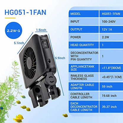 hygger Aquarium Chillers Fan, Quiet Fish Tank Cooling Fan Equipment with Adjustable Timer Speed Controller, Suitable for Freshwater Saltwater Tanks(1-Fan Head) - size: 1-Fan Head