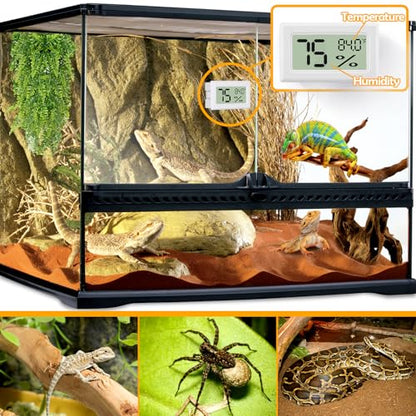 Bearded Dragon Accessories, 2 PCS Rectangle Reptile Thermometer and Humidity Gauge, Reptile Tank Accessories for Jumping Spider, Leopard Gecko, Hermit Crab, Gecko, Ball Python, Lizard - color: White Rectangle