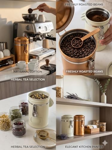 PRINCE G Airtight Coffee Canister, Light-Blocking Stainless Steel Coffee Storage Container with Scoop, 260g Coffee Bean Storage Jar, Beige - color: Beige
