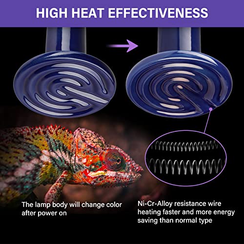 Simple Deluxe 150W 2-Pack Ceramic Heat Emitter Reptile Heat Bulb No Light, LCD Digital Aquarium Thermometer, for Reptile Amphibian, 2 Pack, Royal Blue