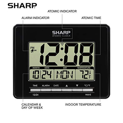 Sharp Atomic Digital Alarm Clock | Auto Set, Time Display, Date Display, Temperature Display