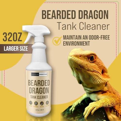 Bearded Dragon Tank Cleaner Spray, 32oz – Non-Toxic, No-Rinse, Made in USA | Fast-acting formula removes waste and odors from cages, tanks and terrariums for easy bearded dragon habitat cleaning.