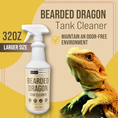 Bearded Dragon Tank Cleaner Spray, 32oz – Non-Toxic, No-Rinse, Made in USA | Fast-acting formula removes waste and odors from cages, tanks and terrariums for easy bearded dragon habitat cleaning.