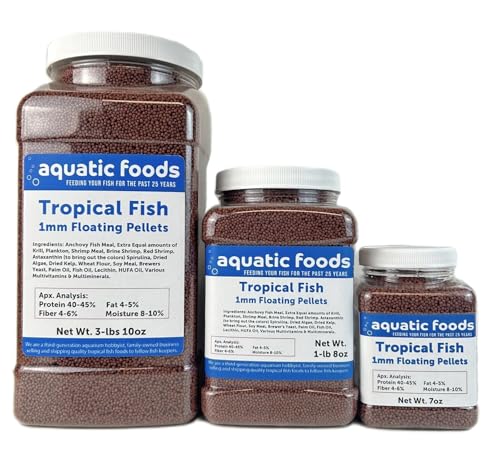 Tropical Fish 1mm - 1/32" Floating 40% Protein Pellets for Discus, Cichlids, Bettas, Guppies, Tetras, Live Bearers, Baby Koi, Smaller Tropical and Pond Fish...WL 7oz Sm Jar - size: 7 Ounce (Pack of 1)