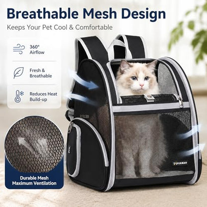 Cat Backpack Carrier for Small Dogs and Medium cat Puppy Kitten Bunny Pet Carrier Backpack Collapsible with Fully Ventilated Mesh with Safety Leash (Black, 12.9" L x 10.62" W x 15.5" H - M) - color: Black, size: Medium