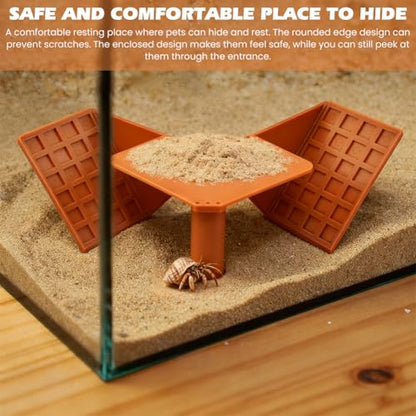 Hermit Crab Cave Hideout with Climbing Ramp 3-in-1 Hermit Crab Climbing Tank Hide Hideout Underground Tunnel Cave Corner(Color:Brown)