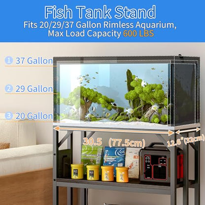 METYERRY 20-29-37 Gallon Fish Tank Stand with Power Outlet,Adjustable Shelf | 600 LBS Heavy Duty Metal Frame, Fits Fish Tanks Reptile Tanks and Turtle Tanks, Water Resistant Board, Home Aquarium Setup - color: Black, size: 20-29-37 Gallon