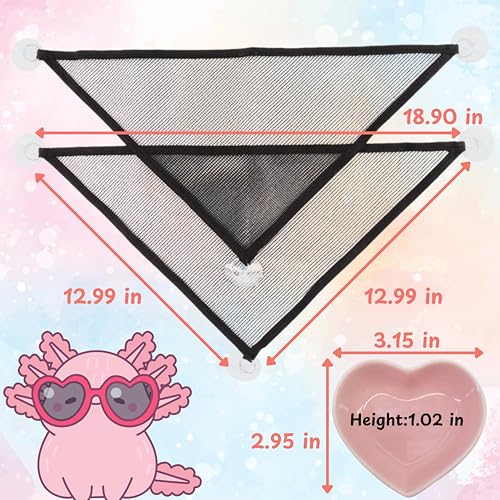 Axolotl Hammock for Aquarium and Ceramic Feeding Dish, Axolotl Hammock, Reptile Triangle Hammocks with Tray Feeder, Axolotls Accessories for Tank, Bearded Dragon Tank Accessories (Black, M) - size: M