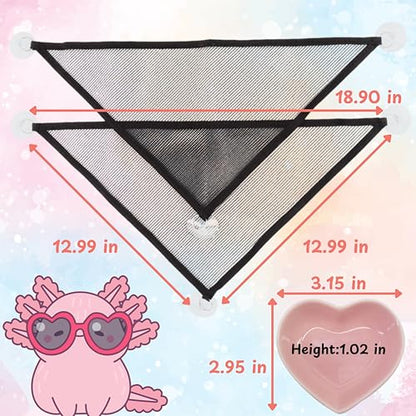 Axolotl Hammock for Aquarium and Ceramic Feeding Dish, Axolotl Hammock, Reptile Triangle Hammocks with Tray Feeder, Axolotls Accessories for Tank, Bearded Dragon Tank Accessories (Black, M) - size: M
