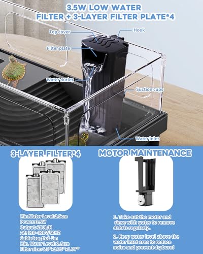 MoonOrange Small Turtle Tank Kit, Acrylic Turtle Tank Starter Kit with Basking Platform, Bottom Drainage, Multi-Function Areas for Turtles, Crabs, Crayfish, Small Reptiles (Black Kit) - color: Black (Kit)