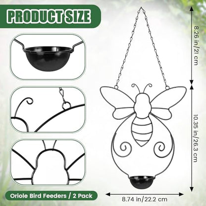 Hushee 2 Pcs Oriole Feeder for Outdoors Grape Jelly and Oranges Fruit Metal Bird Feeder Outdoor Garden Hanging Drinking Container Hummingbird Jelly for Outdoor Hanging Garden Patio(Bee Shaped) - style: Bee Shaped