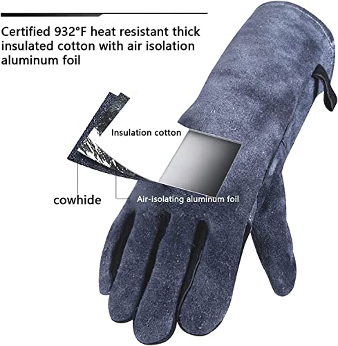 Welding Gloves, 16 Inch Bite Proof Animal Handling Gloves Cotton Protection Anti Scalding Heat Resistant Gloves Durable Scratch Bite Resistant Gloves for BBQ Grooming Reptile Welder Porter