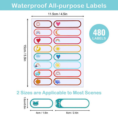 480 Baby Bottle Labels, Waterproof Self-Laminating Name Labels | 30 Sheets, 2 Sizes, Animal & Weather Designs, For Bottles, Cups, Lunch Boxes, Daycare And School - style: Animal&Weather Style