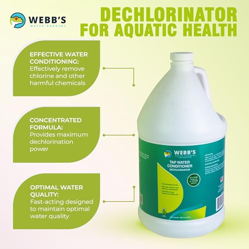 Webb's Water Gardens Essential Tap Water Conditioner Dechlorinator - Ideal for Ponds, Freshwater & Aquariums - Concentrated Formula for Dechlorinated Water - Liquid Supplies for Aquatic Pets - 1 gal