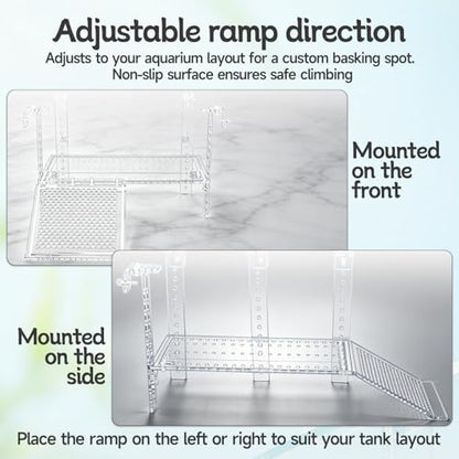 Turtle Basking Platform, Clear Acrylic Turtle Dock with Slip-Resistant Ramp and Built-in Hooks for Aquatic Turtles, Direction-Adjustable Ramp, Turtle Terrace, Turtle Tank Accessories - size: Medium