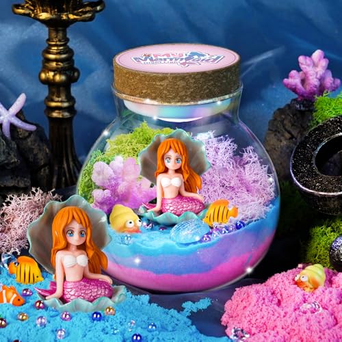 Winnrok Mermaid Terrarium Kit for Girls - DIY Night Light Craft with 13-Color LED, Remote & Timer. Ideal Easter Basket Stuffers, Birthday Gift for Kids Ages 4-8-12. Create Underwater Garden