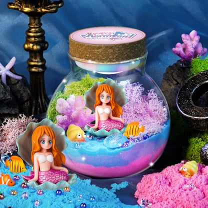Winnrok Mermaid Terrarium Kit for Girls - DIY Night Light Craft with 13-Color LED, Remote & Timer. Ideal Easter Basket Stuffers, Birthday Gift for Kids Ages 4-8-12. Create Underwater Garden