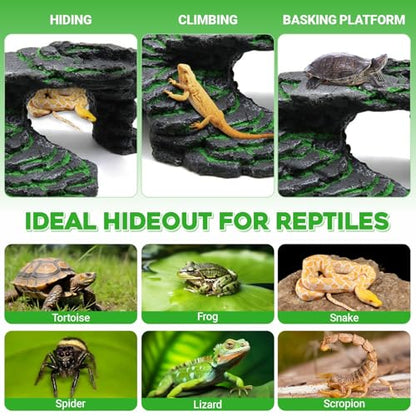 GOZILLA Basking Platform Step Ledge,Reptile Hideout Turtle Tank Accessories Decorations,Turtle Basking Platform Habitat for Turtles,Leopard Gecko and Bearded Dragon.(Black-M-Kit)