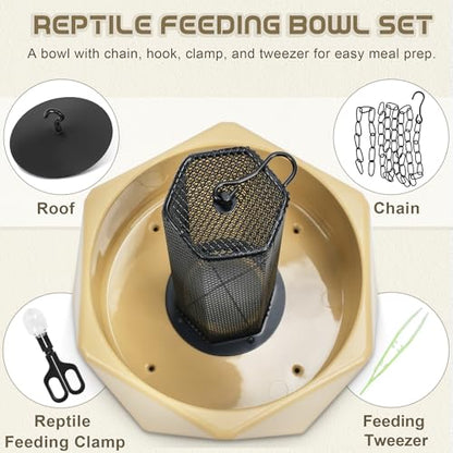 Chameleon Feeding Bowl, Hanging Insect Feeder with a Pillar for Prey to Climb Up, Suitable for Chameleon, Bearded Dragon, Lizard, Iguana, Gecko(Khaki) - color: Khaki