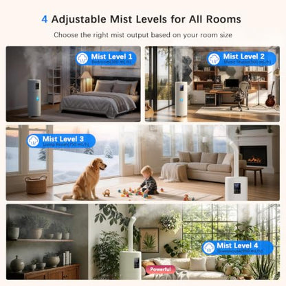Humidifiers for Large Room Home Bedroom 2000 sq.ft. 17L/4.5Gal Large Humidifier with Extension Tube & 4 Speed Mist,Top Fill Wholehouse Humidifier with 360°Nozzle for Plant Office Commercial Greenhouse - color: White