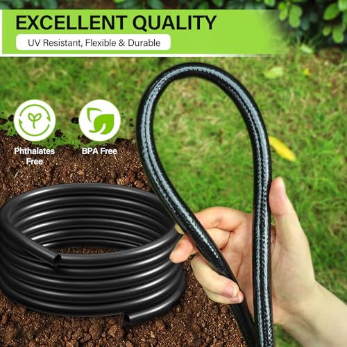 50FT 5/16 Inch Mainline Tubing with 6-Way Couplers, 4-Pack | Compact Mainline Kit for DIY Irrigation. Four Push-to-Connect 6-Way Couplers Help Create Branches in Raised Beds and Gardens. - size: 50FT - 5/16" Tubing