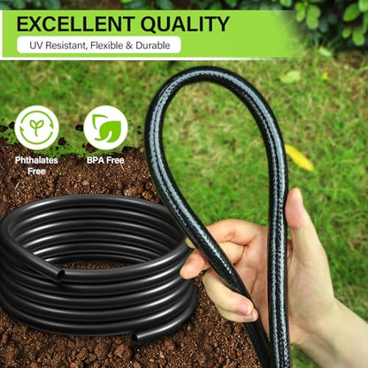 50FT 5/16 Inch Mainline Tubing with 6-Way Couplers, 4-Pack | Compact Mainline Kit for DIY Irrigation. Four Push-to-Connect 6-Way Couplers Help Create Branches in Raised Beds and Gardens. - size: 50FT - 5/16" Tubing