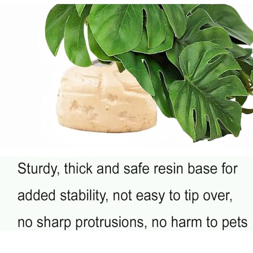 Fake Reptile Plants for Terrarium,Habitat Decor,Artificial Plant | Reptile Terrarium Decor,Fake Plants with Base for Bearded Dragon Gecko Tortoise Snake Tank Accessories-Monstera - color: Monstera Deliciosa