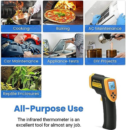 Etekcity Infrared Thermometer Laser Temperature Gun, -58℉~1382℉, D:S 16:1 | Long-Range Measurement, Pizza Oven, Griddle, BBQ, Engine, Pool, Non-Contact, High-Temperature Applications - color: Yellow D:S 16:1, style: Advanced