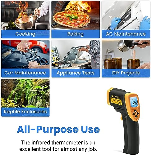 Etekcity Infrared Thermometer Laser Temperature Gun, -58℉~1382℉, D:S 16:1 | Long-Range Measurement, Pizza Oven, Griddle, BBQ, Engine, Pool, Non-Contact, High-Temperature Applications - color: Yellow D:S 16:1, style: Advanced