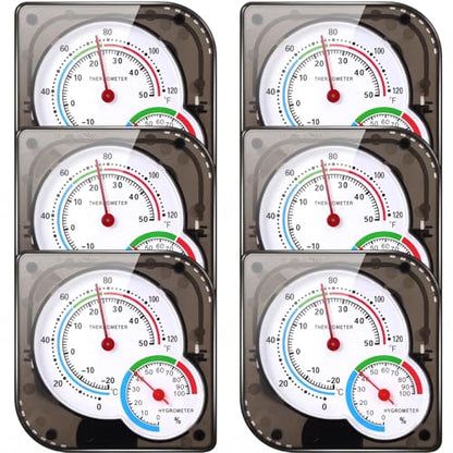 Kathfly 6 Pcs Indoor Thermometer and Humidity Gauge Indoor Mini Thermometer Hygrometer Temperature Humidity Meter Temperature and Monitor with Pointers for Home, Kitchen, Planting Room (Black) - size: Black