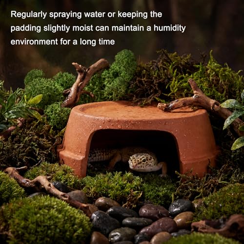 Terracotta Reptile Hide, 6.9x6.9 Bionic Humid Hideout with Smooth Entrance | Fish Tank Decorations, Basking Platform for Turtle, Frog, Toad, Bearded Dragon, Leopard Gecko, Snake, Crested Gecko