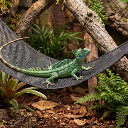 Bremorou Bearded Dragon Hammock Reptile Hammock with Suction Cups, Breathable Climbing Net Lounger for Lizard Gecko Snake Hermit Crab and Chameleon Reptile Tank Accessories Rectangle Black