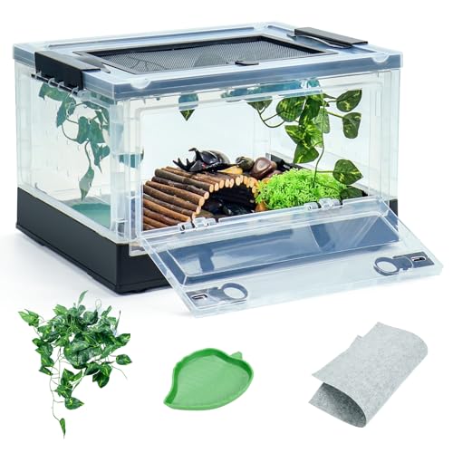16" Foldable Mesh Reptile Terrarium for Bearded Dragon & Gecko Black | High-temp resistant mesh; foldable design for portability. Clear panels allow 360° views. Fits lizards, geckos & iguanas - color: Black, size: Small (16"x11.4"x9.3")