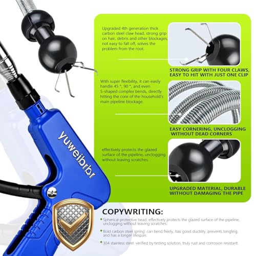 Toilet Snake Drainage Blockage Remover - Flexible Gripper to Retrieve Lost Items & Clean Minor Blockages - Quick Fix for Drain Problems，An Economical Solution for Every DIY Plumber