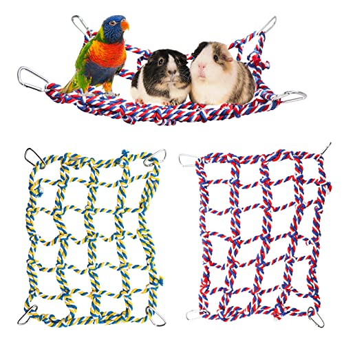 2 Pack Colorful Bird Rope Net, Pet Hanging Hammock, Rat Climbing Ladder Bridge Toys, Cage Decor Accessories for Small Animals Parakeets Cockatiels Hamster Ferret Lovebirds Guinea Pig- 11 × 8 inch - size: Small(11 × 8 Inches)