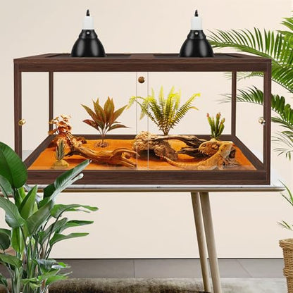 Bearded Dragon Tank 34 Gallon, 32 x 16 x 16 Inch Wooden Reptile Enclosure with Metal Mesh Top, Clear Acrylic Sliding Doors and Lock, Large Lizard and Snake Tank, Walnut - color: Walnut, size: 34 Gallons