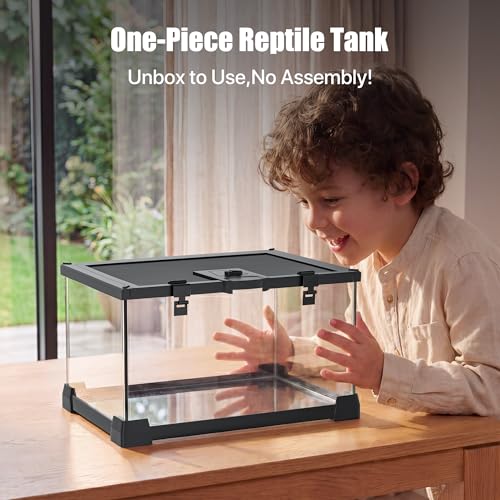 2.5 Gallon Fully Assembled Glass Reptile Enclosure, 12" x 8" x 6" | Top Opening Small Reptile Terrarium Tank for Tiny Terrestrial Reptiles, Amphibians & Invertebrates - size: 12"L x 8"W x 6"H